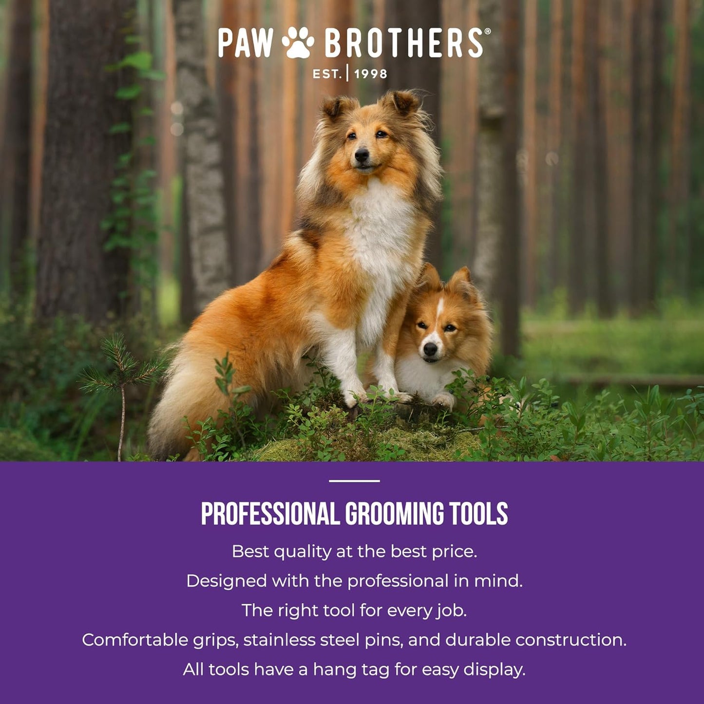 Paw Brothers Large Soft Pin Curved Slicker Brush for Dogs with Coated Tips for Maximum Coverage and Gentle Skin Care