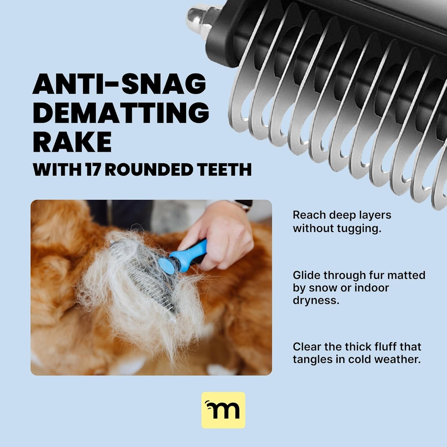 Large Black Dog Brush - 2-in-1 Undercoat Rake and Dematting Tool for Medium to Large Double-Coated Dogs and Cats