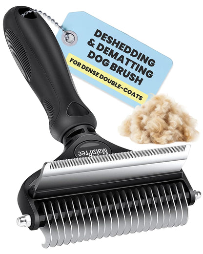 Large Black Dog Brush - 2-in-1 Undercoat Rake and Dematting Tool for Medium to Large Double-Coated Dogs and Cats