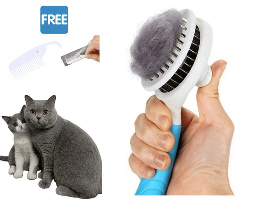 Professional Self-Cleaning Slicker Brush for Dogs and Cats - Effective Grooming Tool for Removing Loose Undercoat, Mats, and Tangled Hair with Integrated Flea Comb