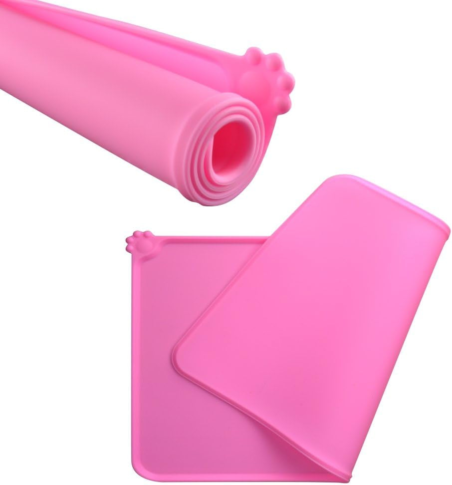 Silicone Non-Slip Pet Feeding Mat for Dogs and Cats, Waterproof Placemat for Small Animals (18.5" x 11.8", Pink)