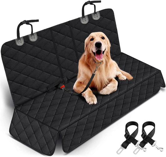 Dog Car Seat Cover - Waterproof and Durable Back Seat Protector for Pets, Fits Most Cars, SUVs, and Trucks with Middle Armrest (53” Width) - Black