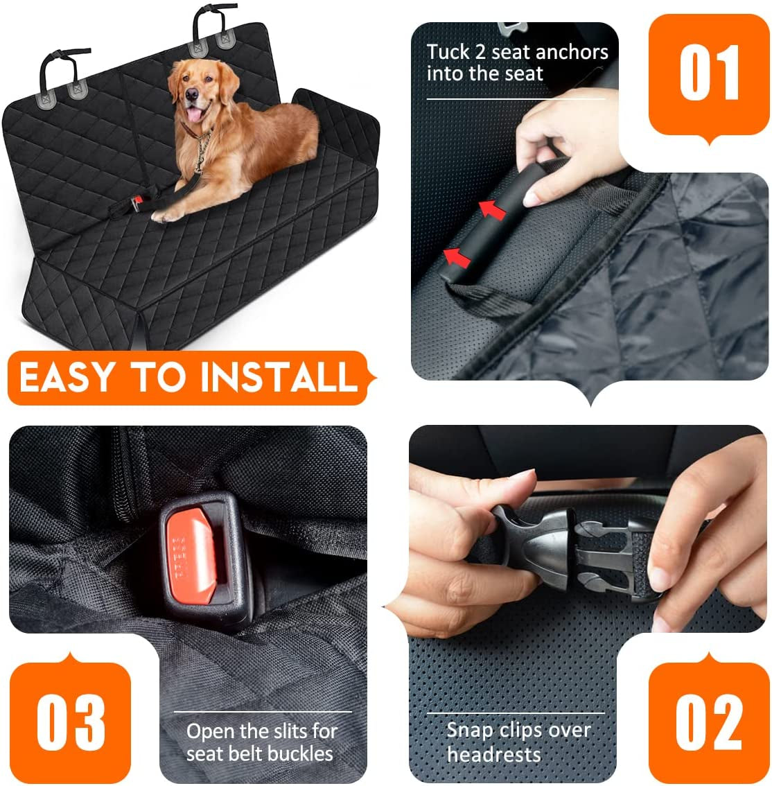 Dog Car Seat Cover - Waterproof and Durable Back Seat Protector for Pets, Fits Most Cars, SUVs, and Trucks with Middle Armrest (53” Width) - Black