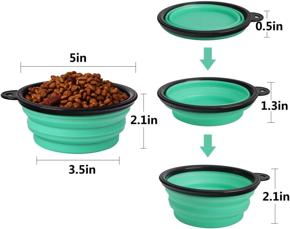 Collapsible Silicone Pet Bowls - Set of 2, Portable and Expandable Dog/Cat Feeders for Food and Water, Ideal for Travel and Camping (Light Blue & Light Green)