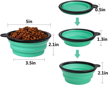 Collapsible Silicone Pet Bowls - Set of 2, Portable and Expandable Dog/Cat Feeders for Food and Water, Ideal for Travel and Camping (Light Blue & Light Green)