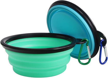 Collapsible Silicone Pet Bowls - Set of 2, Portable and Expandable Dog/Cat Feeders for Food and Water, Ideal for Travel and Camping (Light Blue & Light Green)
