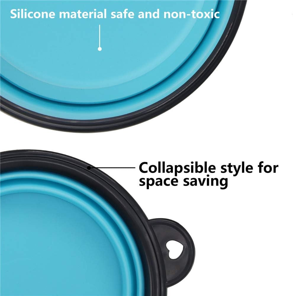 Collapsible Silicone Pet Bowls - Set of 2, Portable and Expandable Dog/Cat Feeders for Food and Water, Ideal for Travel and Camping (Light Blue & Light Green)