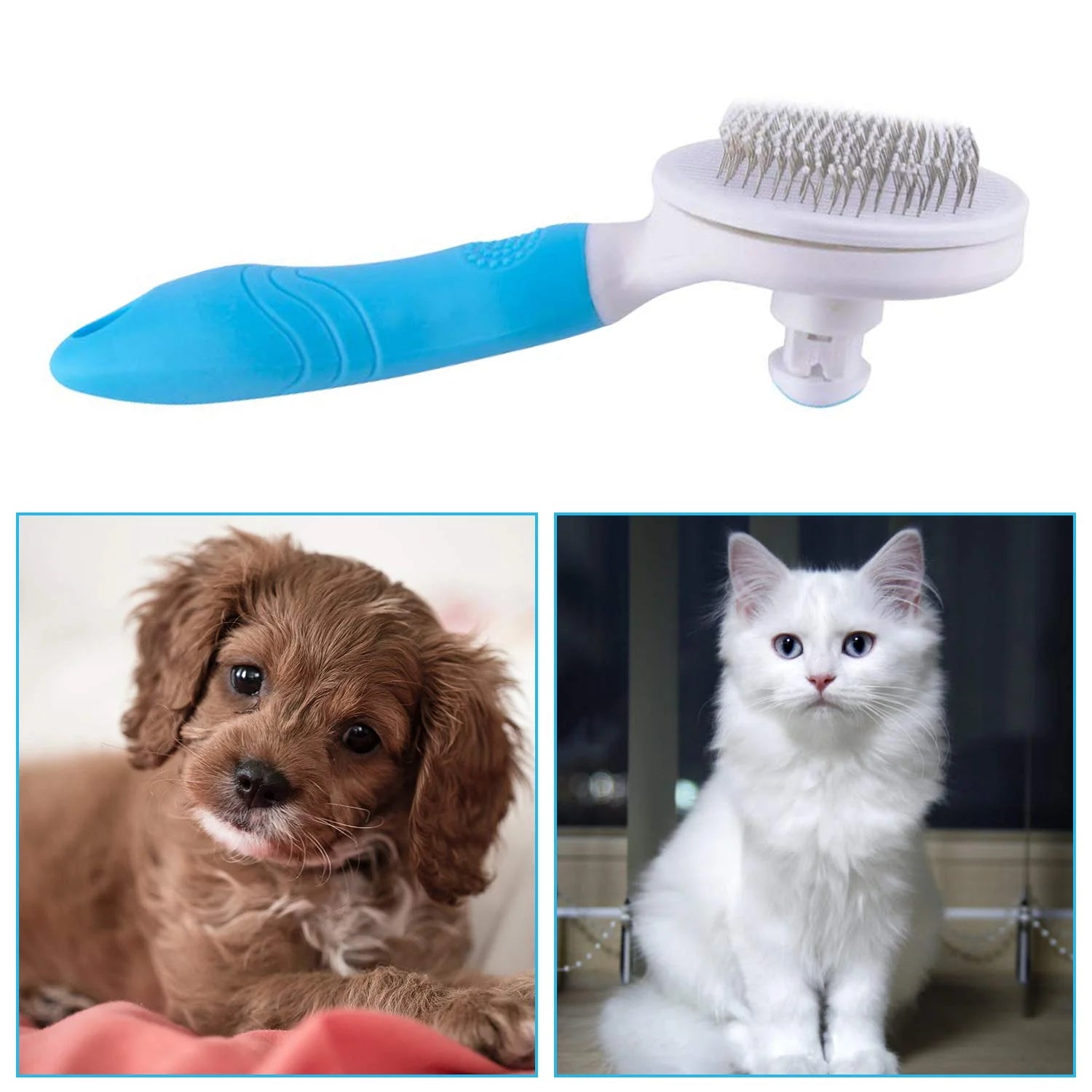 Professional Self-Cleaning Slicker Brush for Dogs and Cats - Effective Grooming Tool for Removing Loose Undercoat, Mats, and Tangled Hair with Integrated Flea Comb